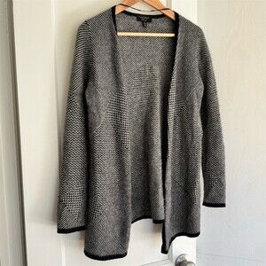 Charter Club Cardigan Sweater Womens Size M Gray Black Geometric Open